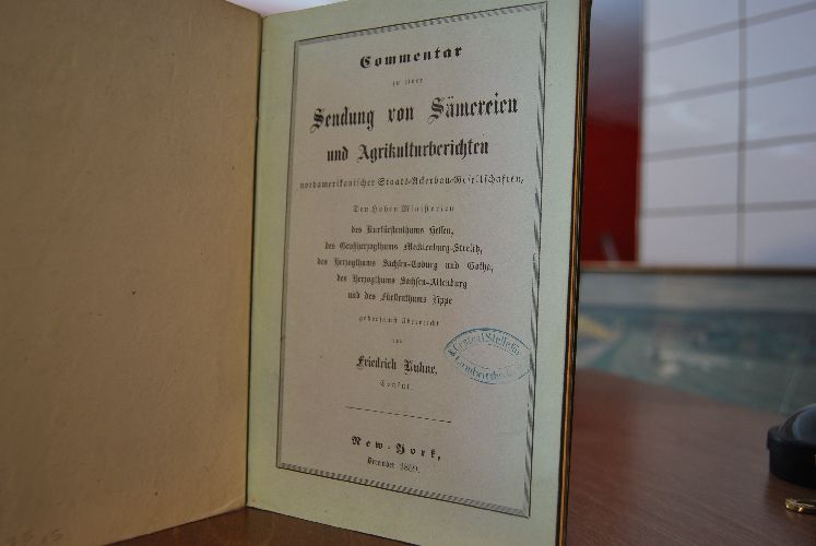 Commentar zu einer Sendung von Sämereien und Agrikulturberichten nordamerikanischer Staats-Ackerbau-Gesellschaften.