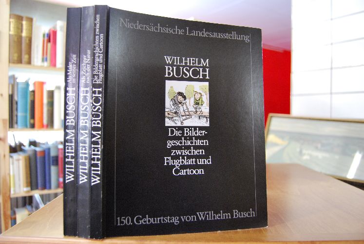 Wilhelm Busch 1832 - 1908. Niedersächsische Landesausstellung zur 150jährigen Wiederkehr des Geburtstages von Wihelm Busch. 3 Katalogbände im Schuber (komplett) Wilhelm Busch. Die Bildergeschichten zwischen Flugblatt und Cartoon / Wilhelm Busch. Als Zeichner nach der Natur / Wilhelm Busch. Als Maler in seiner Zeit.