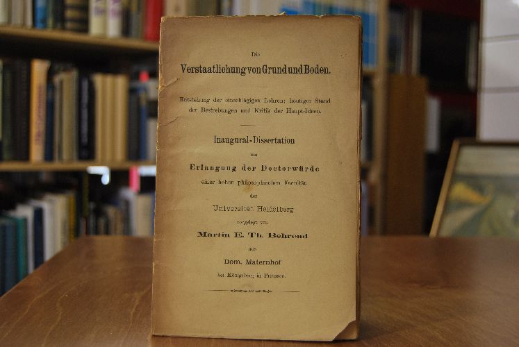 Die Verstaatlichung von Grund und Boden. Entstehung der einschlägigen Lehren; heutiger Stand der Bestrebungen und Kritik der Haupt-Ideen.