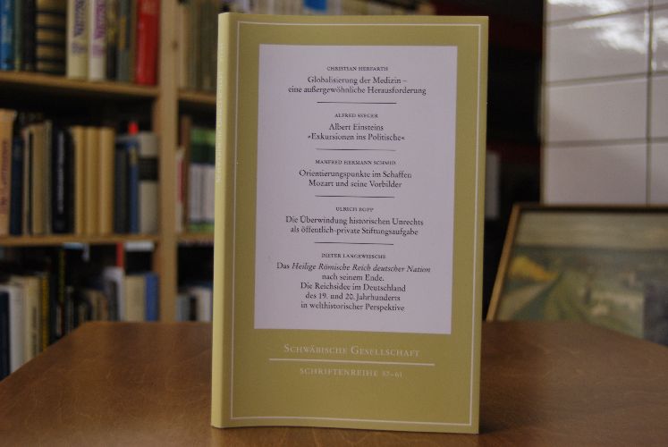 Christian Herfarth Globalisierung der Medizin - eine außergewöhnliche Herausforderung. Alfred Seeger Albert Einsteins "Exkursionen ins Politische". Manfred Hermann Schmid Orientierungspunkte im Schaffen Mozart und seine Vorbilder. Ulrich Bopp Die Überwindung historischen Unrechts als öffentlich-private Stiftungsaufgabe. Dieter Langewiesche Das Heilige Römische Reich deutscher Nation nach seinem Ende. Die Reichsidee im Deutschland des 19. und 20. Jahrhunderts in welthistorischer Perspektive.