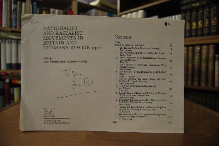 Fotokopie des Aufsatzes "The pre-war Right in Britain and Germany." Aus Nationalist and Racialist in Britain and Germany before 1914. Hrsg. Paul Kennedy and Anthony Nicholls.