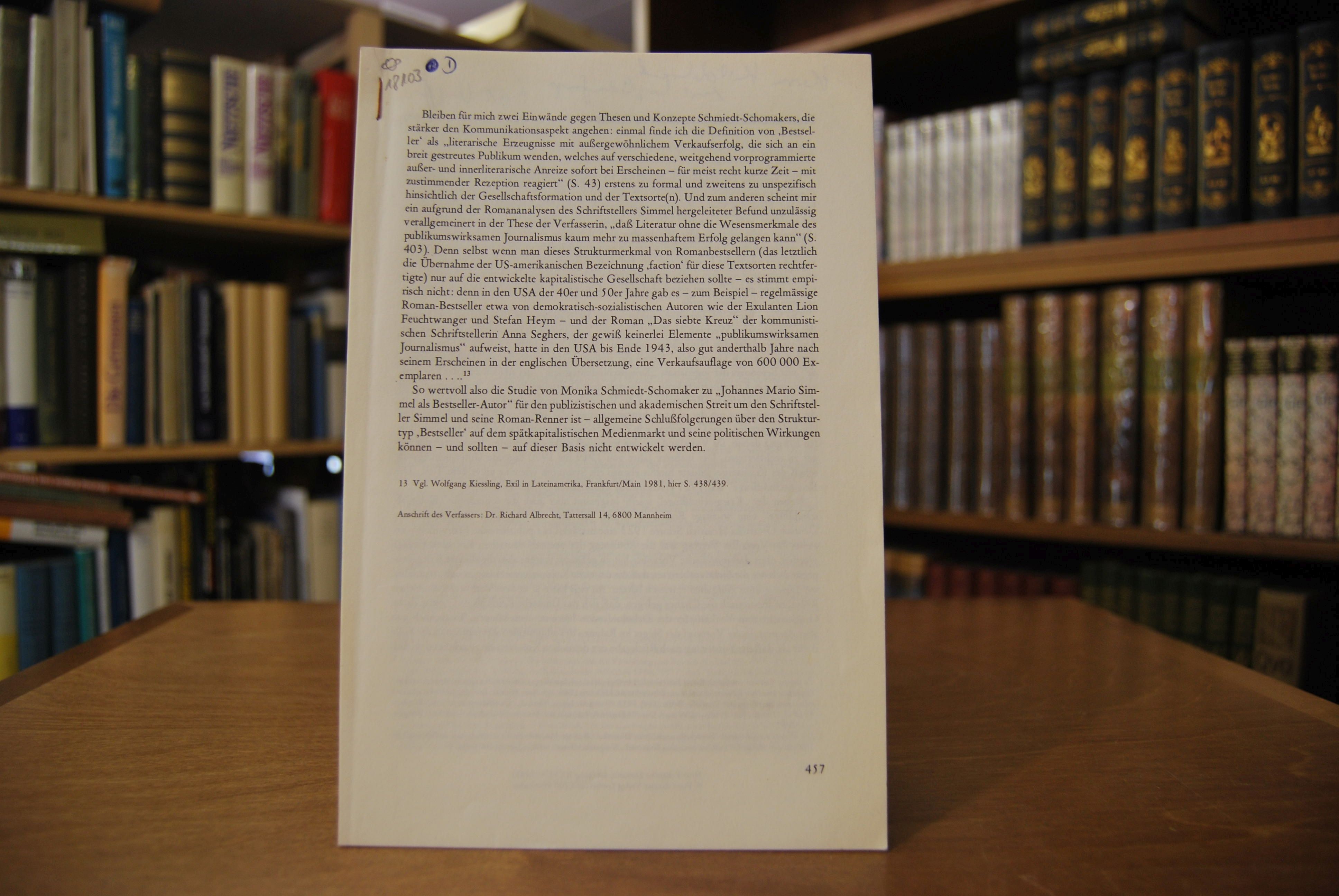 Sonderdruck des Aufsatzes "Deutsche Kolonialherrschaft in Afrika." Aus Neue Politische Literatur, XXVI/4.