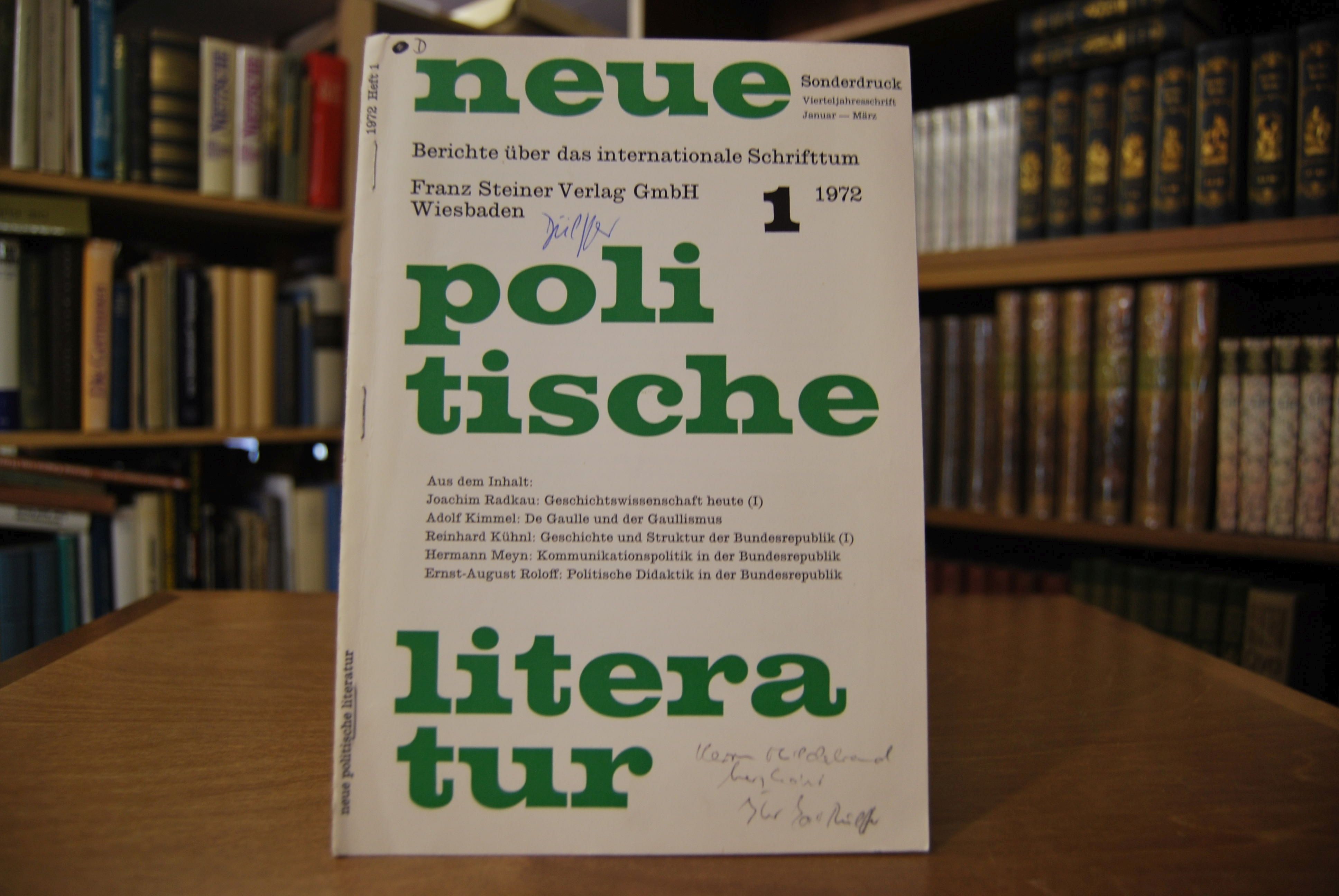 Sonderdruck des Aufsatzes "Marinegeschichte in Deutschland." Aus Neue Politische Literatur, 1972/1.