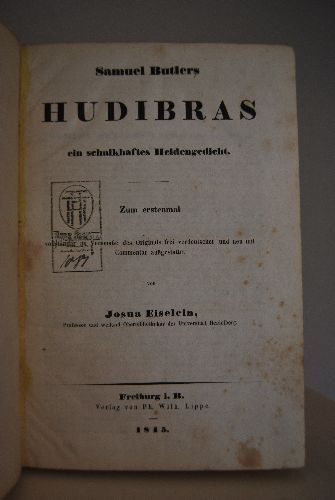 Samuel Butlers Hudibras ein schalkhaftes Heldengedicht.