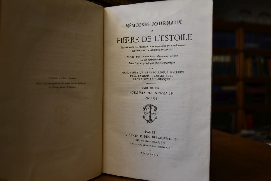 Memoires-Journeaux de Pierre de l`Estoile. Edition pour la prmiere fois complete et entierement conforme aux manuscrits originaux. Publiee avec de nombreux documents inedits et un commentaire historique, biographique et bibliographique. Bde. 1-11 (von 12, Bd. 12 erschien 1896)