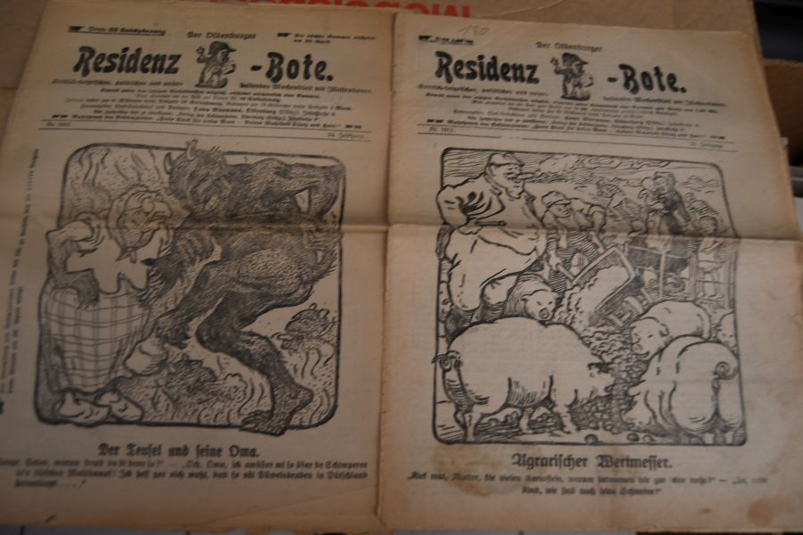 Der Oldenburger Residenz-Bote. Kritisch-satyrisches, politisches und unterhaltendes Wochenblatt mit Illustrationen. Nr. 1011 (20. Jahrgang) und Nr. 1082 (24. Jahrgang).