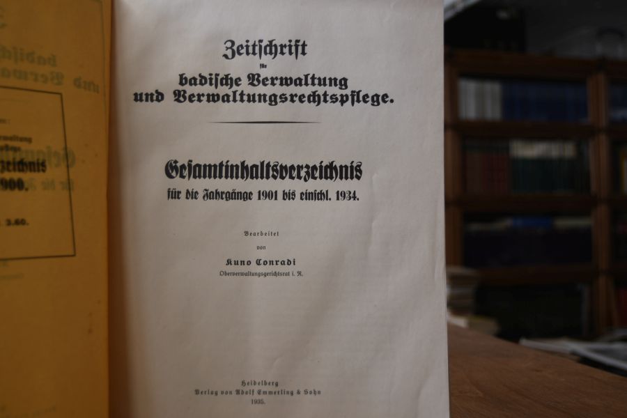 Gesamtinhaltsverzeichnis für die Jahrgänge 1901 bis einschl. 1934 der Zeitschrift für badische Verwaltung und Verwaltungsrechtspflege.