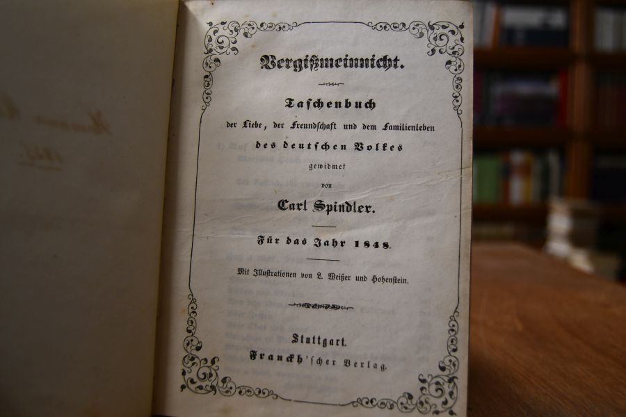Vergißmeinnicht. Taschenbuch der Liebe, der Freundschaft und dem Familienleben des deutschen Volkes gewidmet. Für das Jahr 1845, 1846, 1847, 1848. Mit Illustrationen von L.Weißer. 4 Bde.