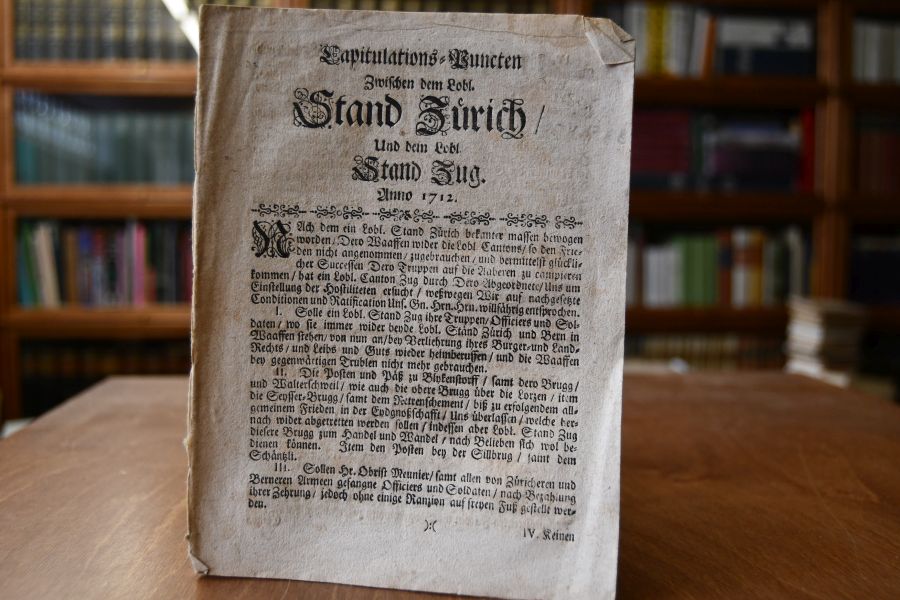 Capitulations-Puncten zwischen dem Lobl. Stand Zürich und dem Lobl. Stand Zug. Anno 1712.