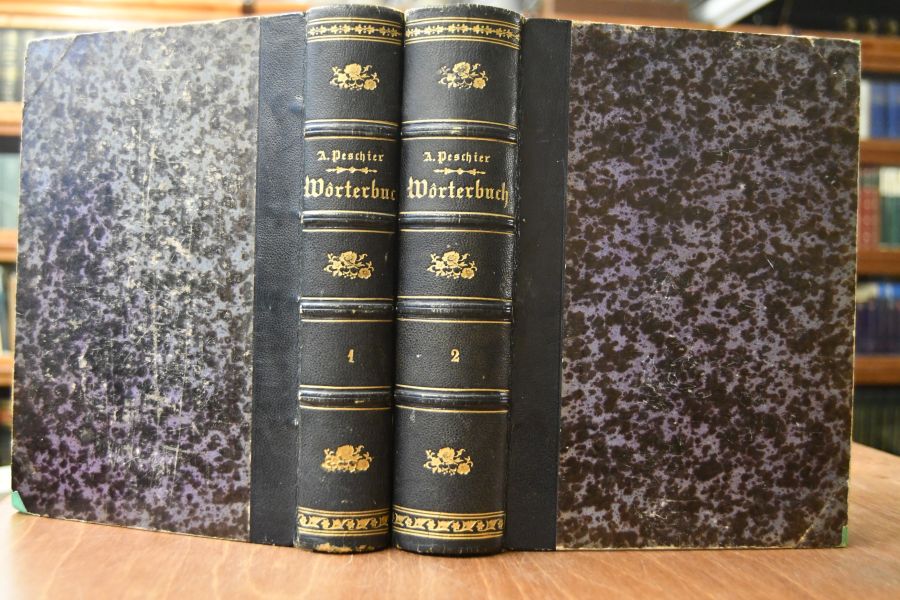 Wörterbuch der französischen und deutschen Sprache enthaltend eine Auswahl erläuternder Beispiele, mit besonderer Rücksicht auf die in den Naturwissenschaften, dem Handel, dem Eisenbahnwesen und der Telegraphie, wie der Umgangs- und Kunstsprache gebräuchlichen Ausdrücke bis zur neuesten Zeit; ferner Verzeichnisse der geographischen sowohl als der Manns- und Frauennamen, der Münzen, Maaße und Gewichte. 2 Bde. (komplett).