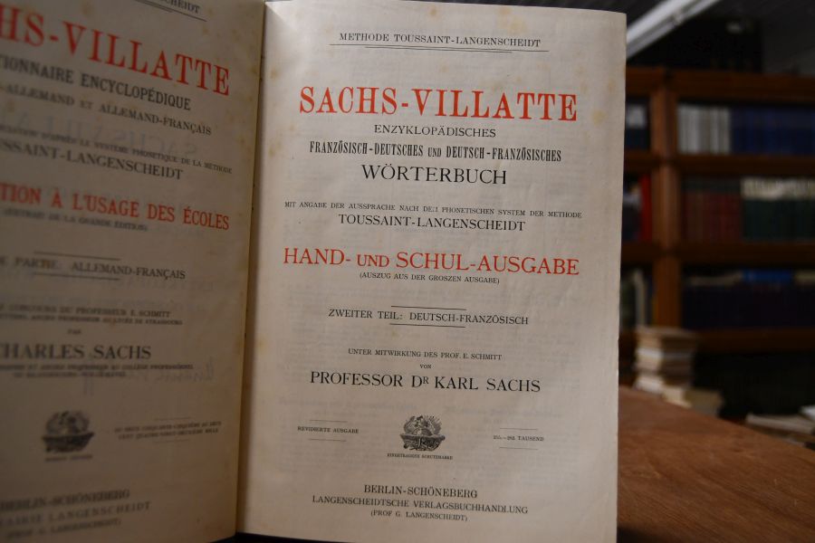 Sachs-Villatte Enzyklopädisches Französisch-Deutsches und Deutsch-Französisches Wörterbuch. Mit Angabe der Aussprache nach dem phonetischen System der Methode Toussaint-Langenscheidt. Hand- und Schulausgabe. Zweiter Teil Deutsch-Französisch. (apart)