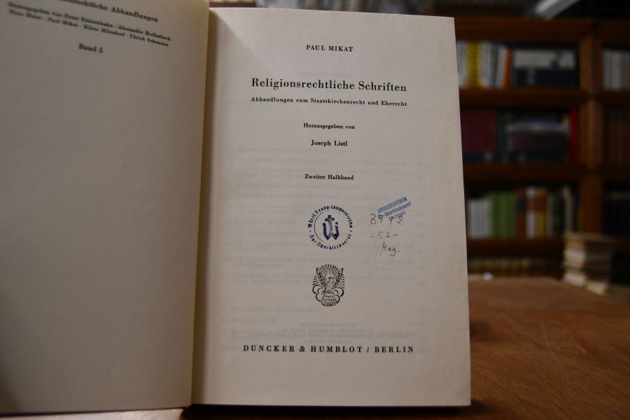 Religionsrechtliche Schriften. Abhandlungen zum Staatskirchenrecht und Eherecht. 2 Bde. (komplett)