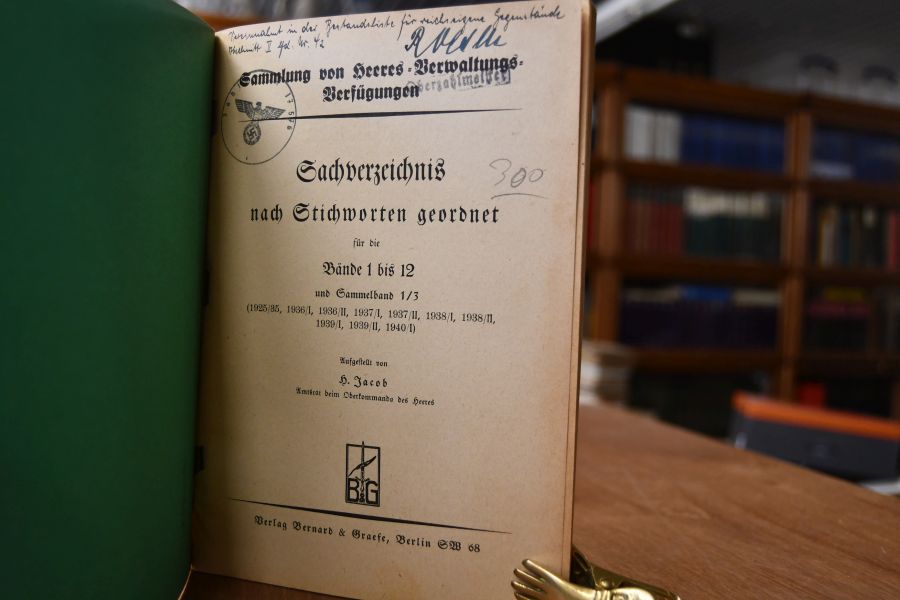 Sachverzeichnis zur Sammlung von Heeresverwaltungs-Verfügungen Band 1 - 12 einschließlich Sammelband 1/3 (1925/35, 1936/I, 1936/ II, 1937/ I, 1937/ II, 1938/I, 1938/ II, 1939/ I, 1939/ II, 1940/ I)