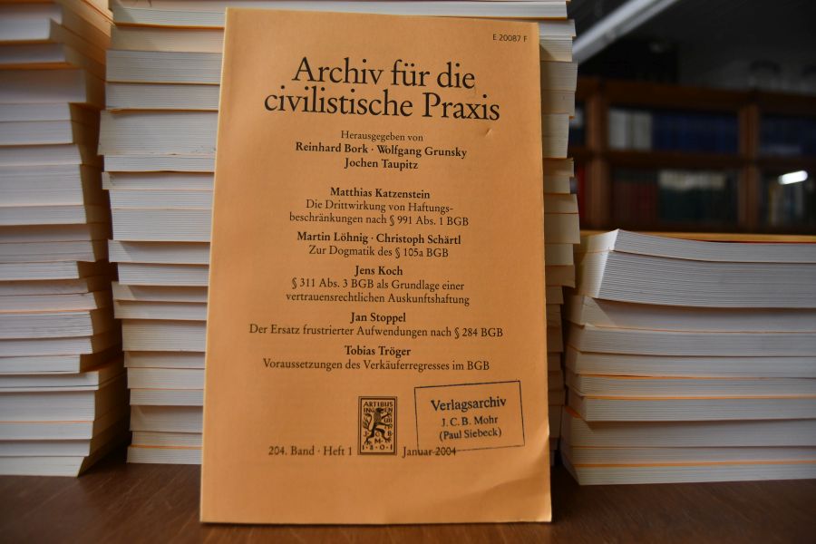 Archiv für civilistische Praxis (AcP) 204 (2004) -217 (2017) Heft 2 in Einzelheften. Es fehlt 209.Band Heft 1 (S. 1-140) und 217. Band Heft 1 (S. 1 - 164).