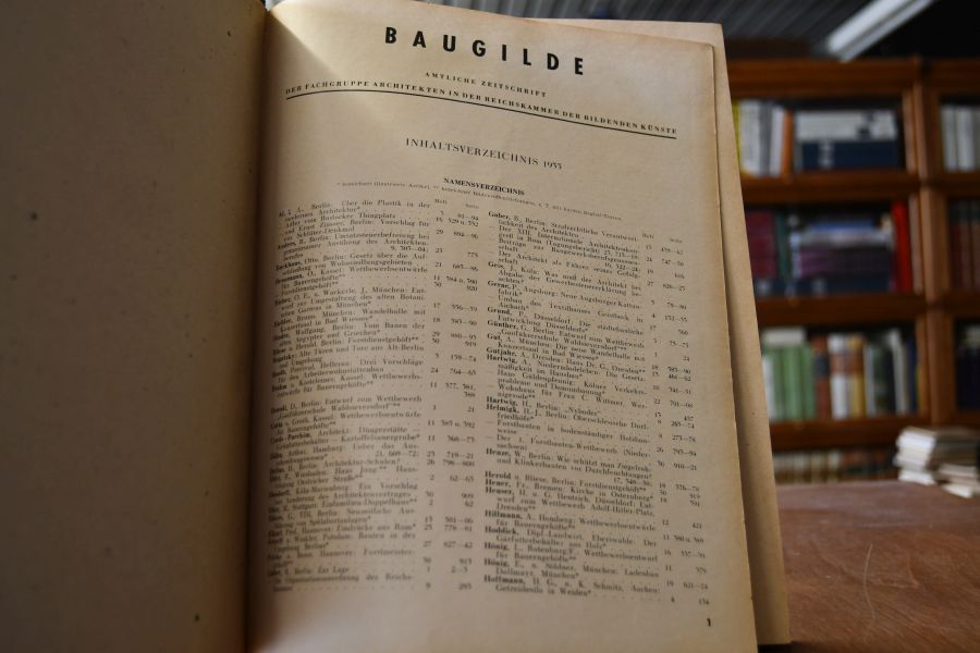 Baugilde. Zeitschrift des Bundes Deutscher Architekten BDA,Fachverband für Baukunst in der Reichskammer der Bildenden Künste 17.Jahrgang Heft 8, Heft 10, Heft 11, Heft 14, Heft 18, Heft 19, Heft 21, Heft 24, Heft 25, Heft 28, Heft 29,Heft 30.
