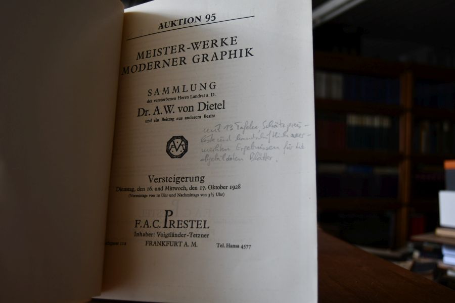 F.A.C. Prestel, Auktion 95. Meister-Werke moderner Graphik. Sammlung des verstorbenen Herrn Landrat a.D. Dr. A.W. von Dietel und ein Beitrag aus anderem Besitz. Versteigerung 16.+17. Oktober 1928.