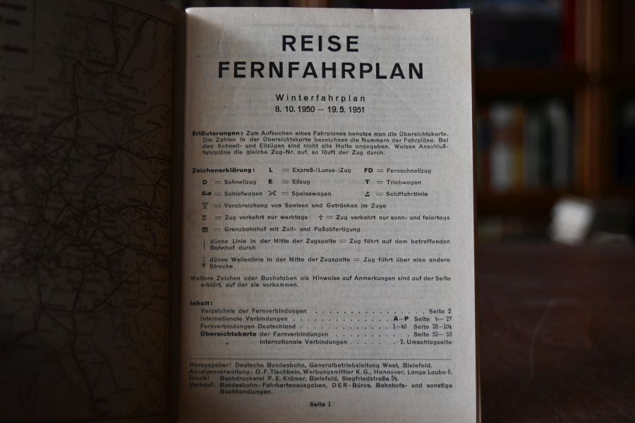 Reise Fernfahrplan. Winterfahrplan 8.10.1950-19.5.1951.