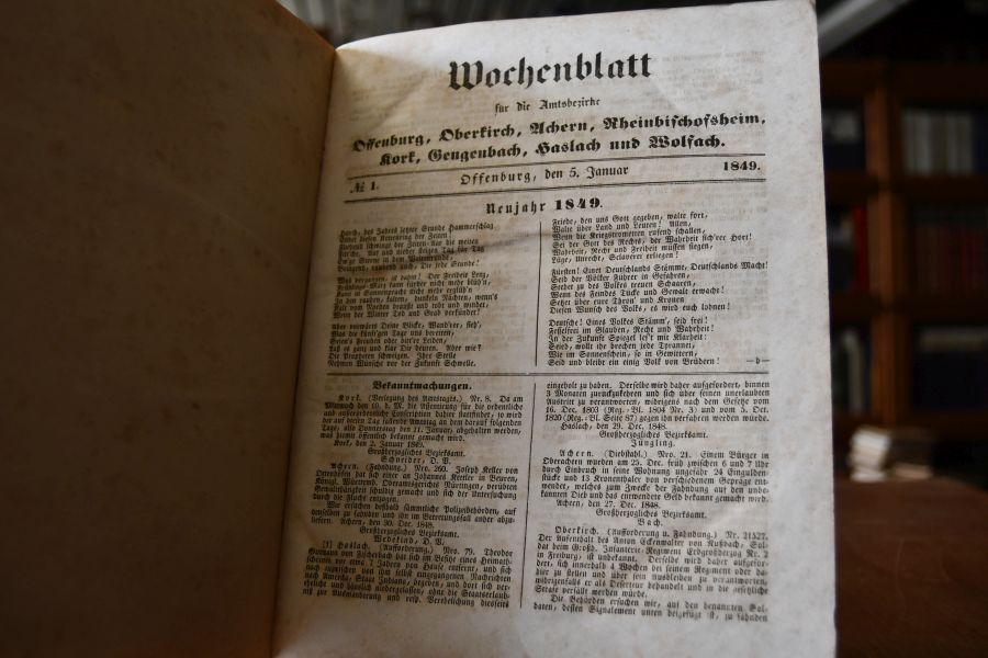 Wochenblatt für die Amtsbezirke Offenburg, Oberkirch, Achern, Rheinbischofsheim, Kork, Gengenbach, Haslach und Wolfach. Jahrgang 1849.