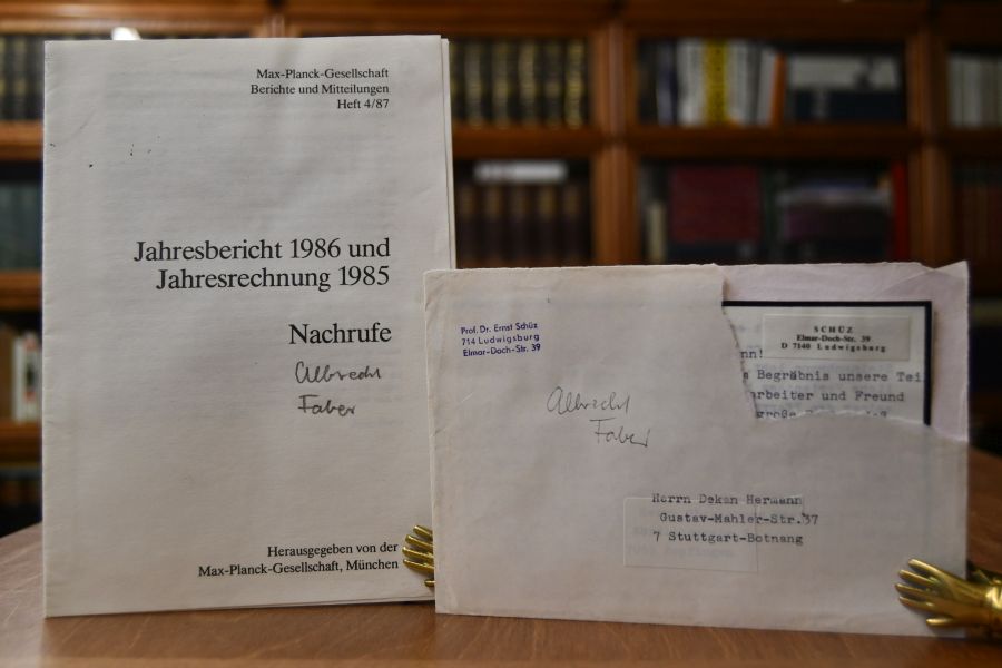 Brief von Prof. Dr. Ernst Schüz vom 29. Dezember 1986 zum Tode von Professor Albrecht Faber.
