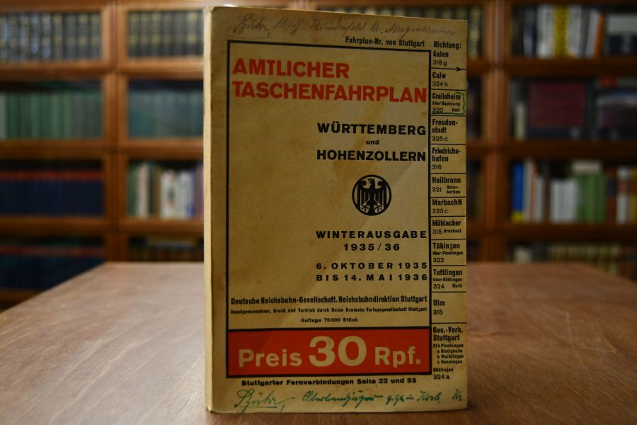 Amtlicher Taschenfahrplan für Württemberg und Hohenzollern. Winterausgabe 1935/36. 6. Oktober 1935 bis 14. Mai 1936.