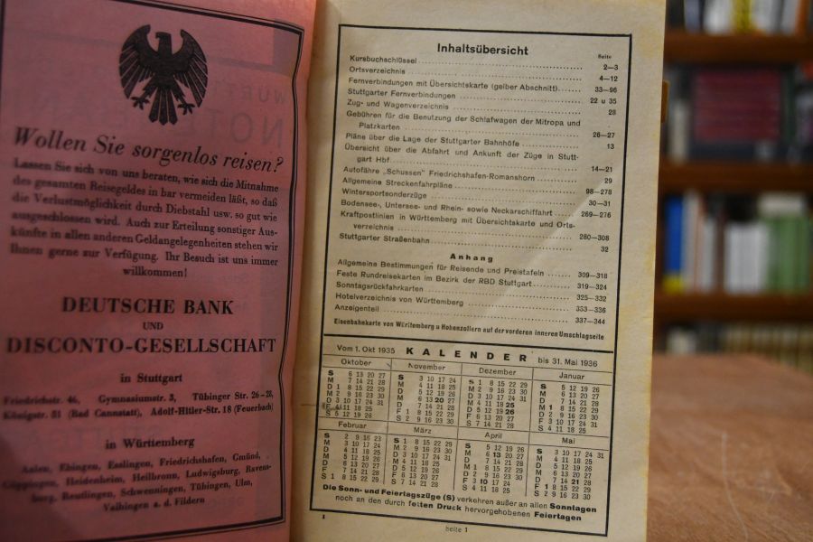 Amtlicher Taschenfahrplan für Württemberg und Hohenzollern. Winterausgabe 1935/36. 6. Oktober 1935 bis 14. Mai 1936.