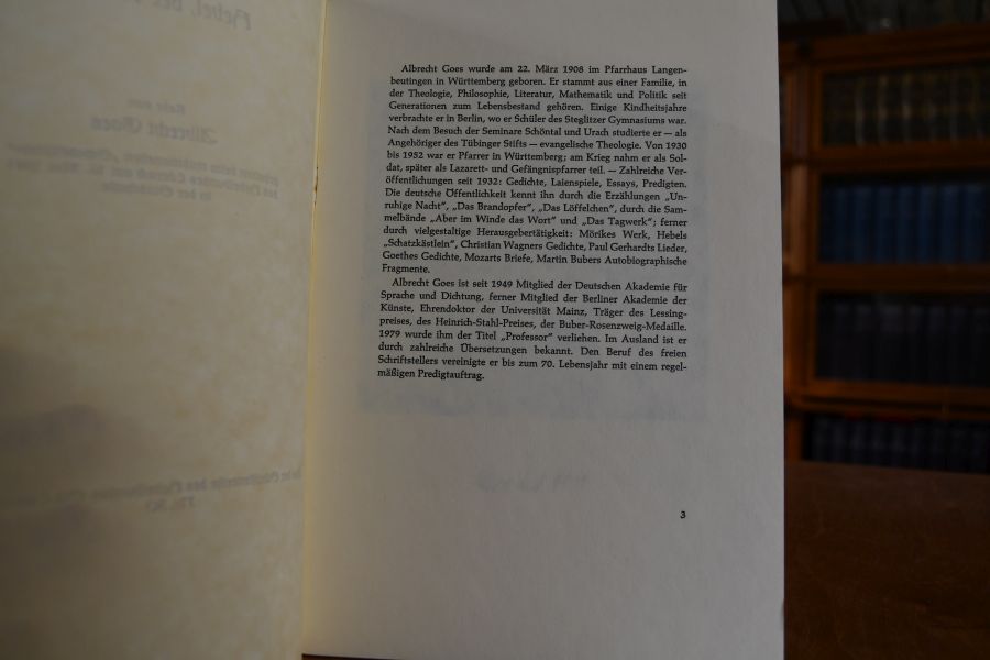 Hebel, der Ratgeber. Rede von Albrecht Goes gehalten beim traditionellen "Schatzkästlein" des Hebelbundes Lörrach am 16. Mai 1981 in der Stadthalle.