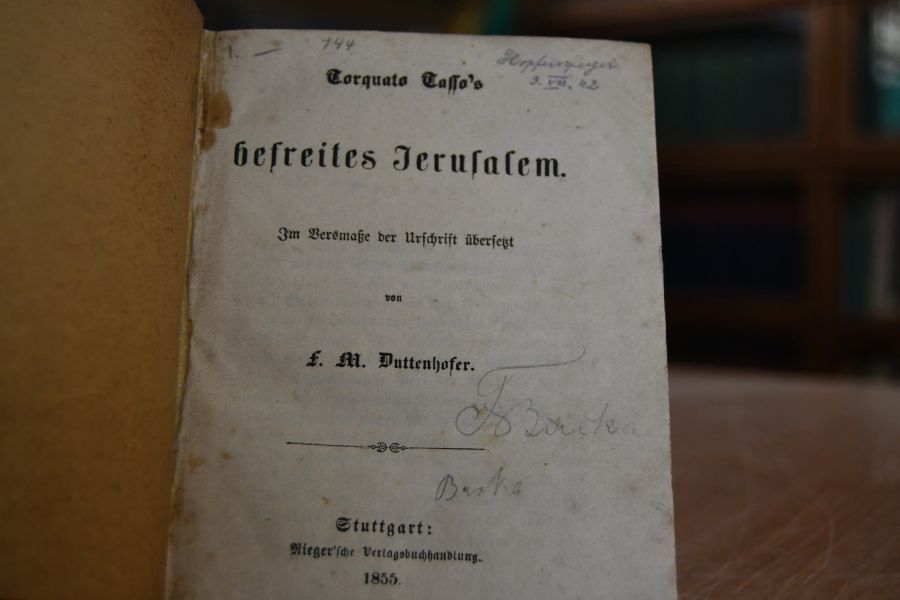 Torquato Tasso`s befreites Jerusalem. Im Versmaße der Urschrift übersetzt von F.M. Duttenhofer.