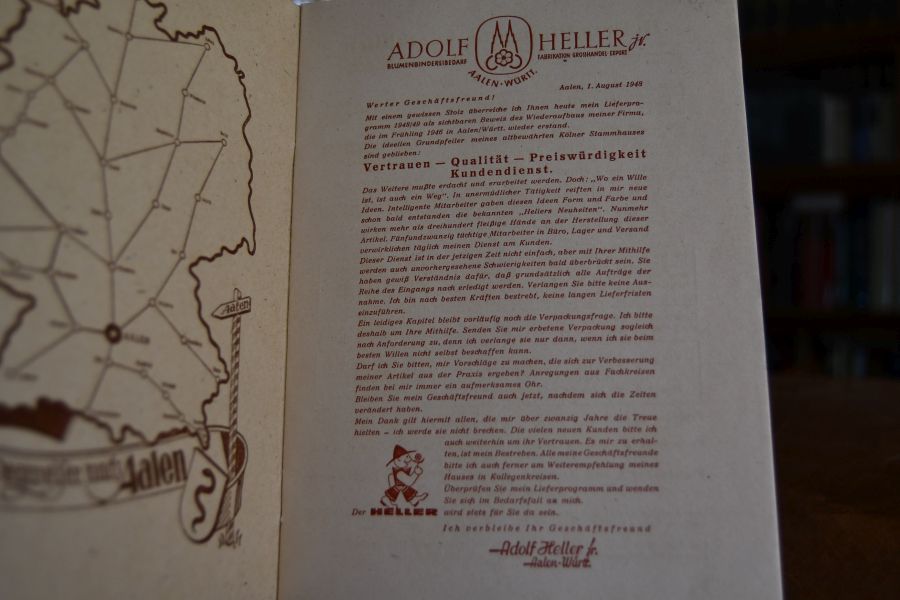 Adolf Heller jr. Blumenbindereibedarf, Fabrikation, Großhandel, Export. Verkaufskatalog 1948.