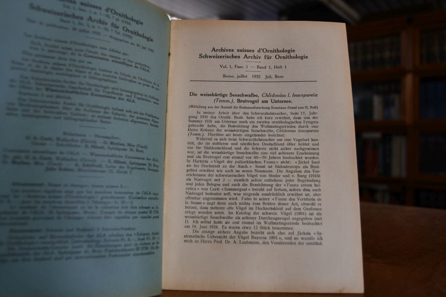 Archives suisses d`Ornithologie. Schweizerisches Archiv für Ornithologie Band 1 Heft 1-12, Band 2 Heft 1-4.