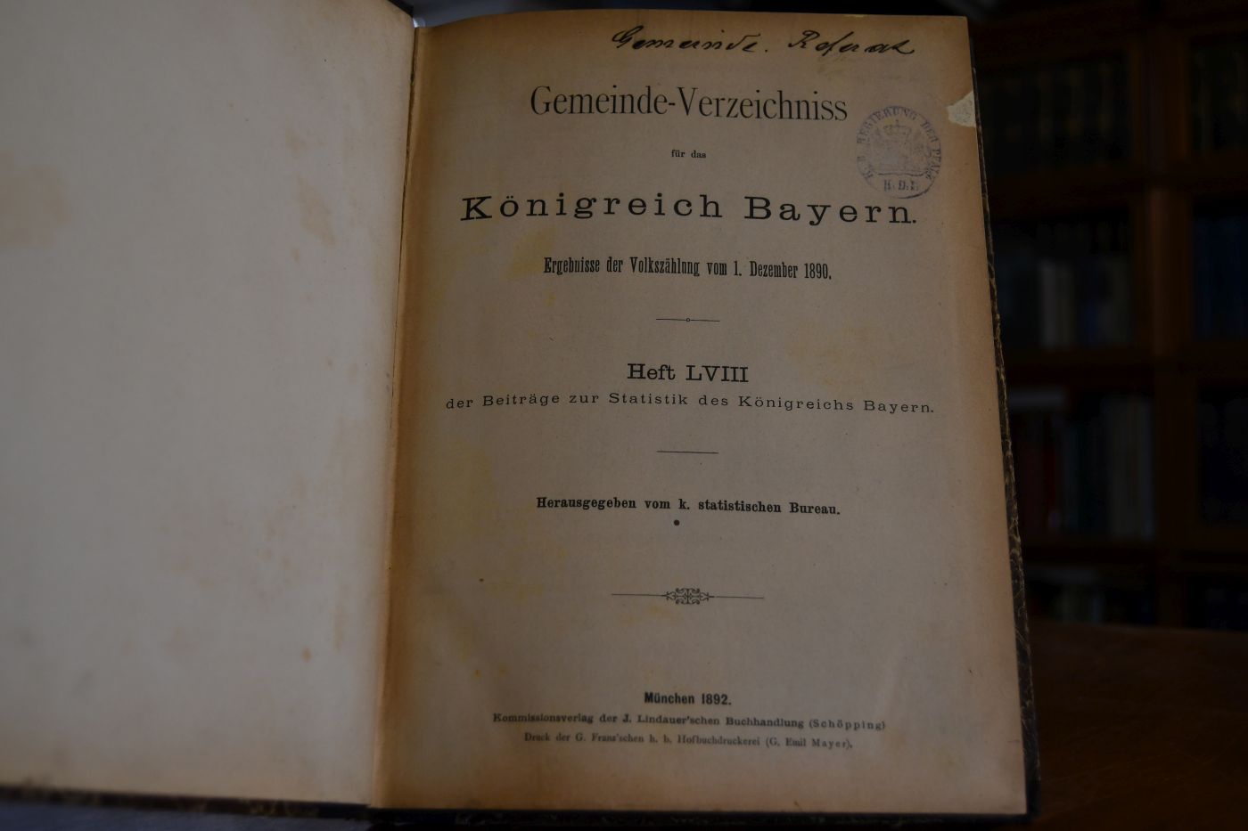 Gemeinde-Verzeichniss für das Königreich Bayern. Ergebnisse der Volkszählung vom 1. Dezember 1890. Heft LVIII der Beiträge zur Statistik des Königreichs Bayern.