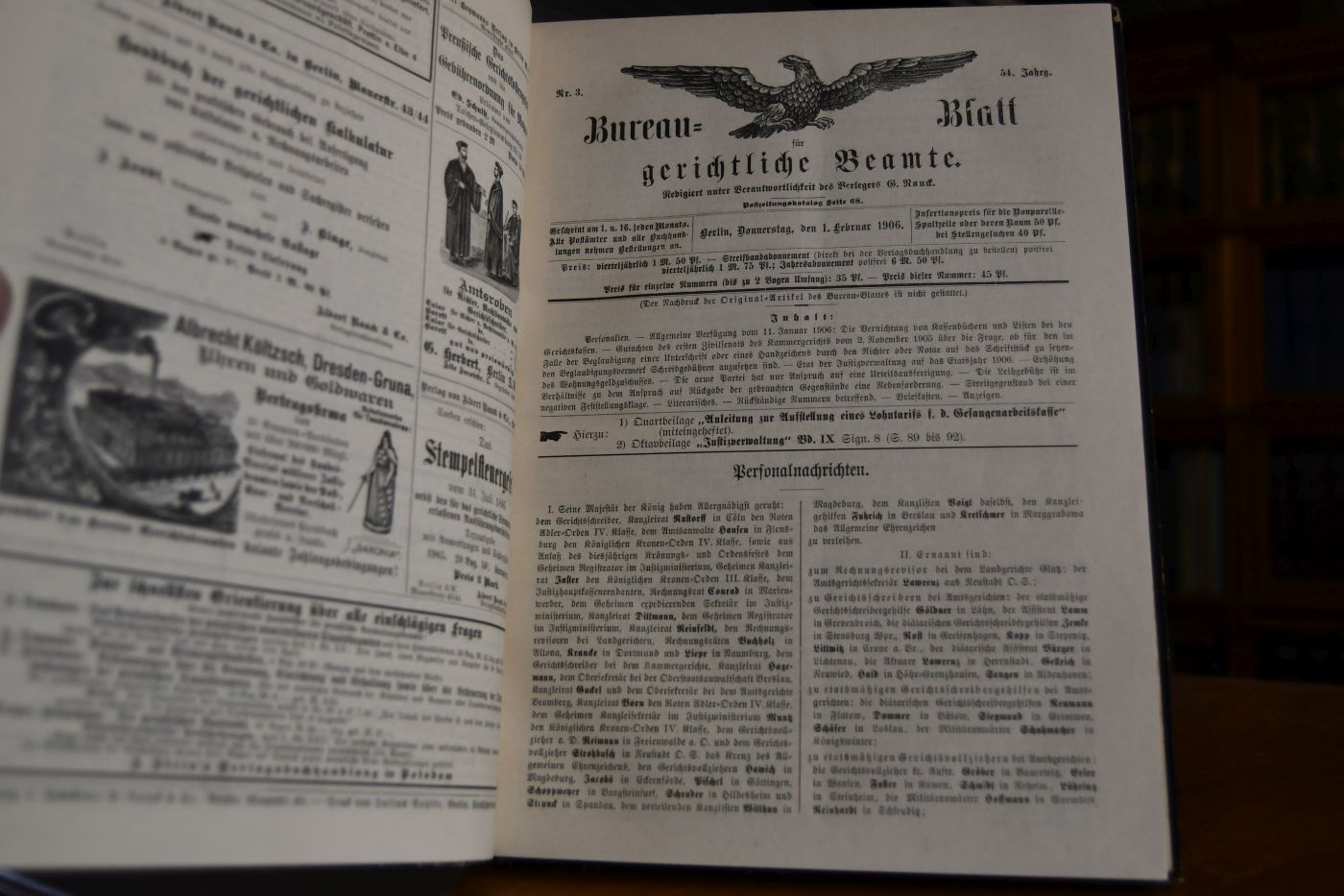 Bureau-Blatt für gerichtliche Beamte. 54. Jahrgang 1906.