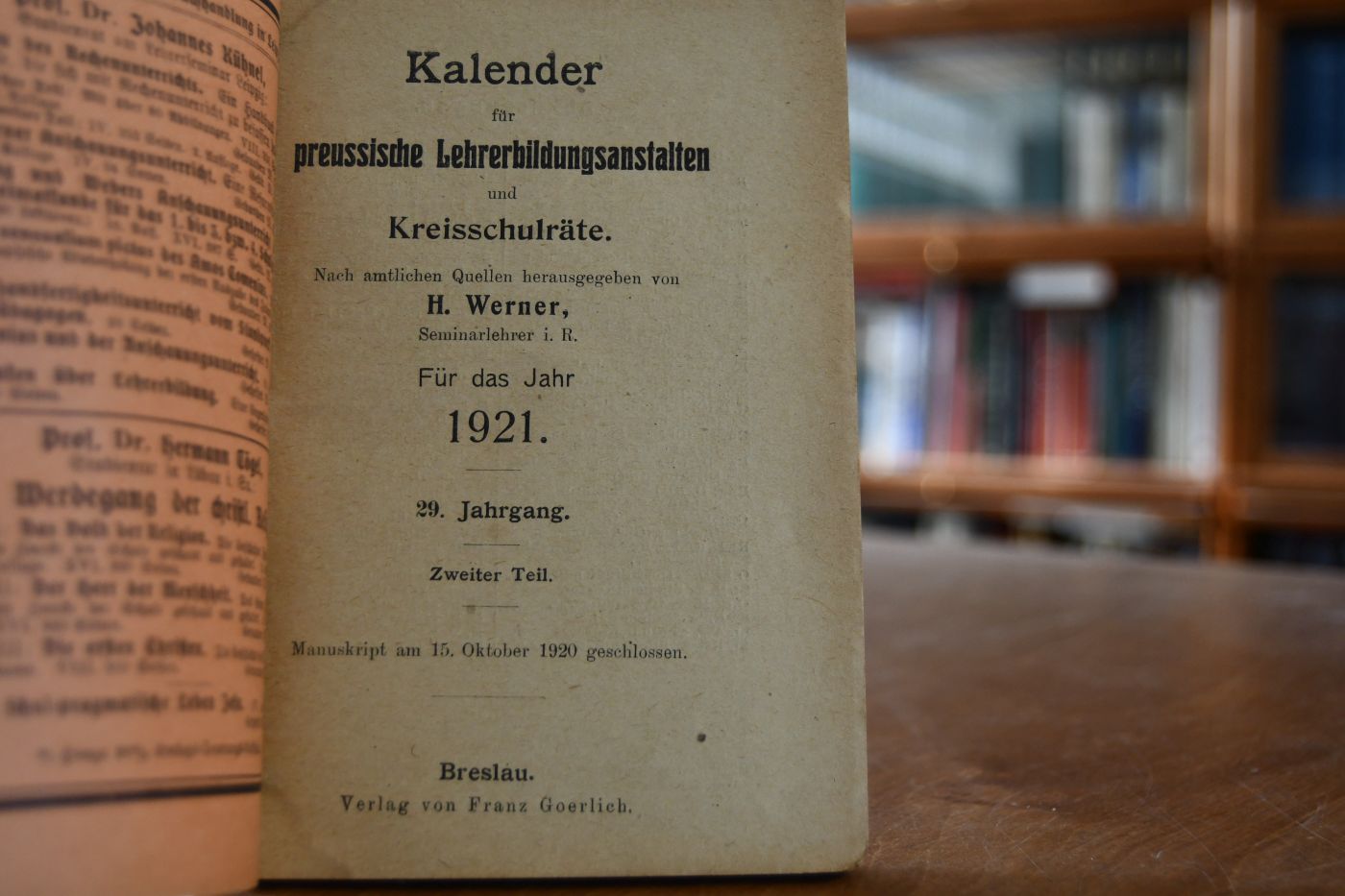 Kalender für preussische Lehrerbildungsanstalten und Kreisschulräte für das Jahr 1921. 29. Jahrgang. 2.Teil (apart).