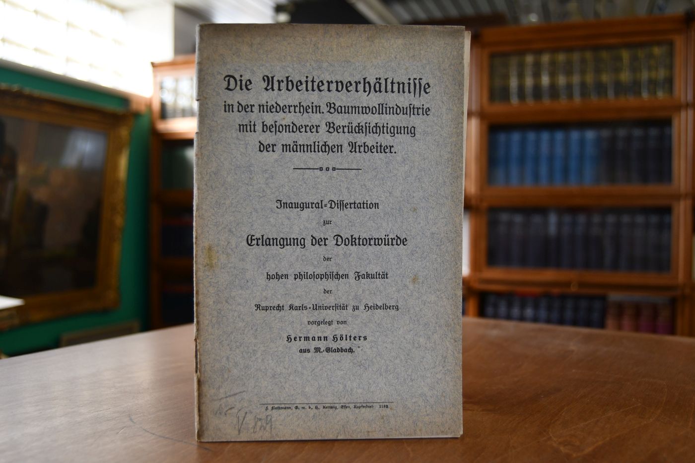 Die Arbeiterverhältnisse in der niederrhein. Baumwollindustrie mit besonderer Berücksichtigung der männlichen Arbeiter.