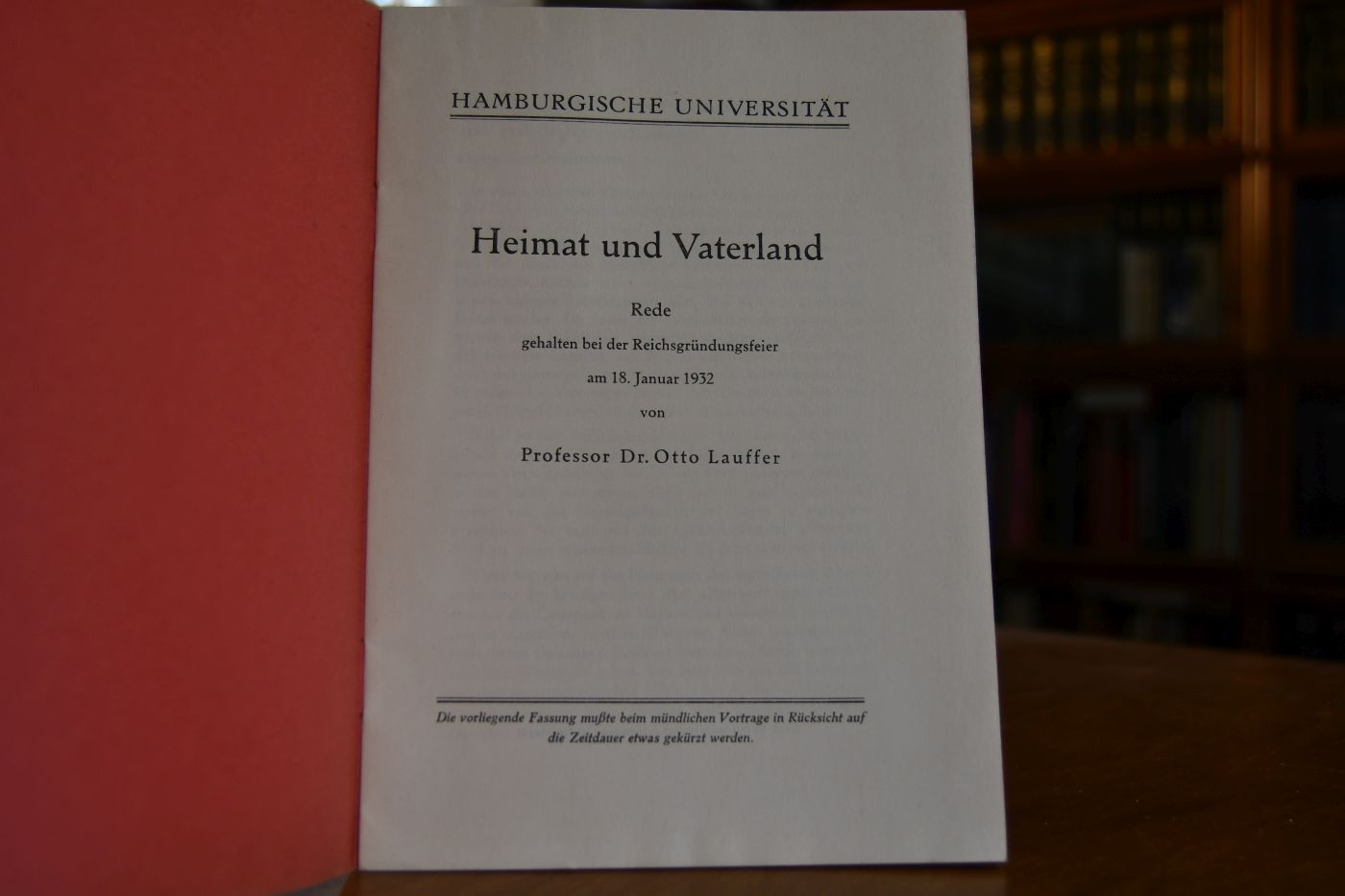 Heimat und Vaterland. Rede gehalten bei der Reichsgründungsfeier am 18. Januar 1932.