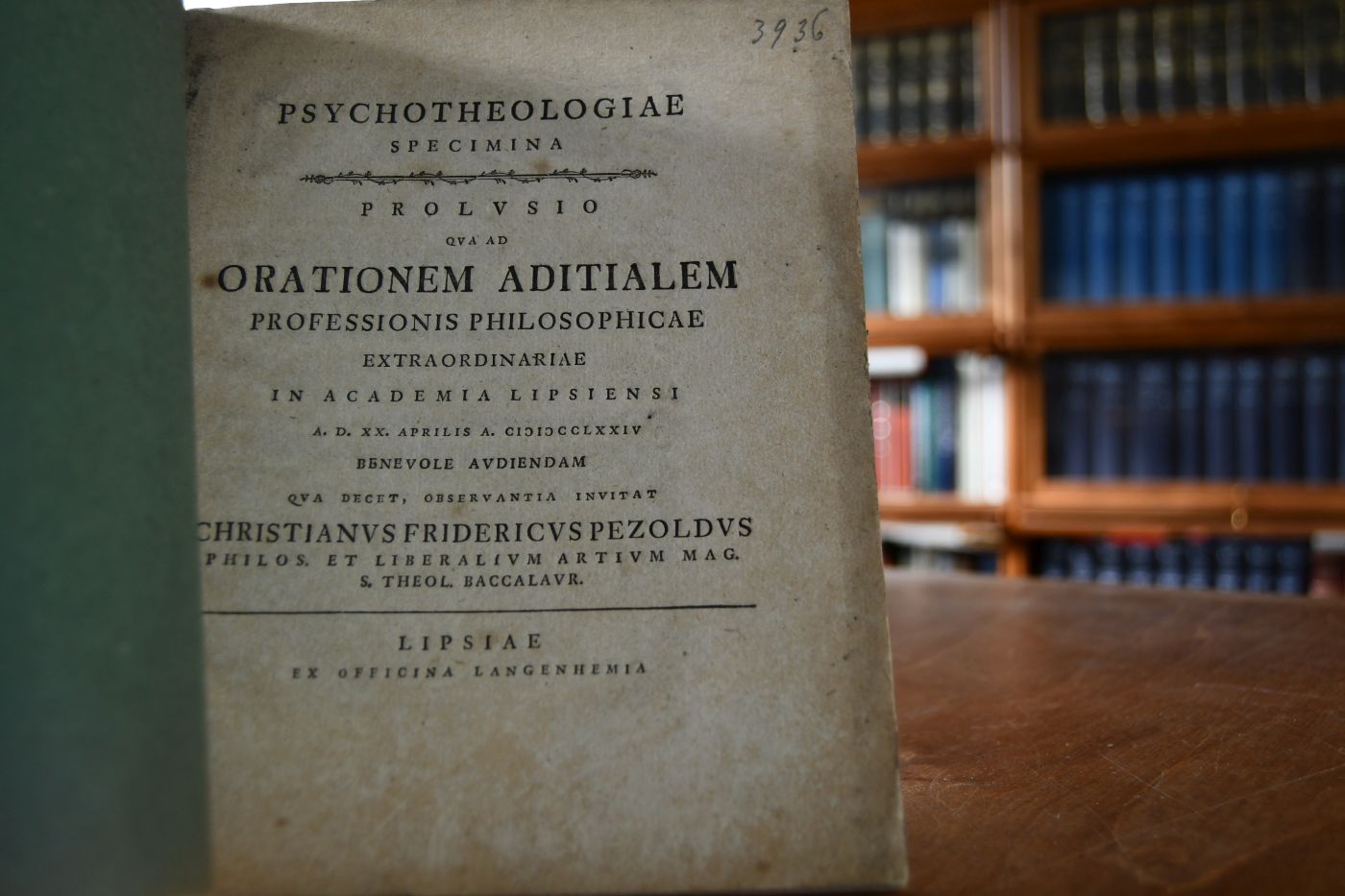 Psychotheologiae Specimina Prolusio Qua Ad Orationem Aditialem Professionis Philosophicae Extraordiniariae In Academia Lipsiensi A. D. XX. Aprilis A. MDCCLXXIV ... / invitat Christianus Fridericus Pezoldus ...