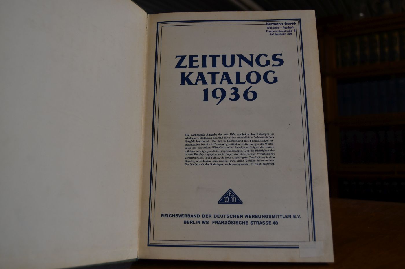 Zeitungskatalog 1936.