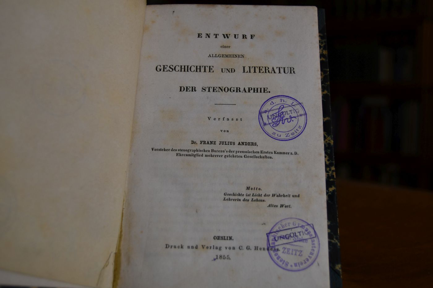 Entwurf einer allgemeinen Geschichte und Literatur der Stenographie.