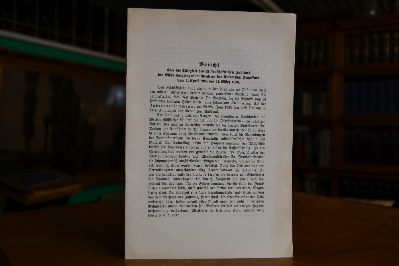 Bericht über die Tätigkeit des Wissenschaftlichen Instituts der Elsaß-Lothringer im Reich an der Universität Frankfurt vom 1. April 1935 bis 31. März 1936.