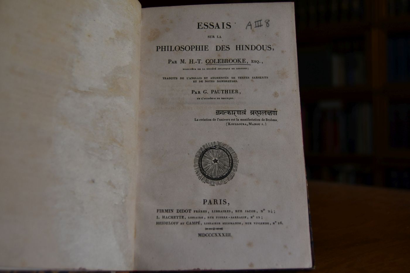 Essais sur la Philosophie des Hindous.