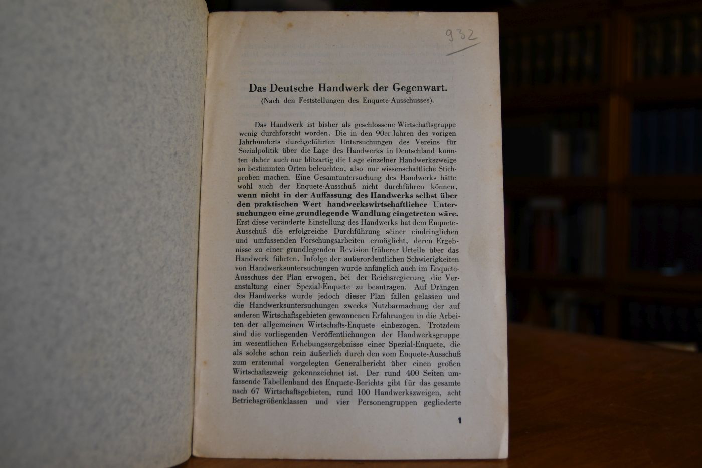 Das Deutsche Handwerk der Gegenwart (Nach den Feststellungen des Enquete-Ausschusses).