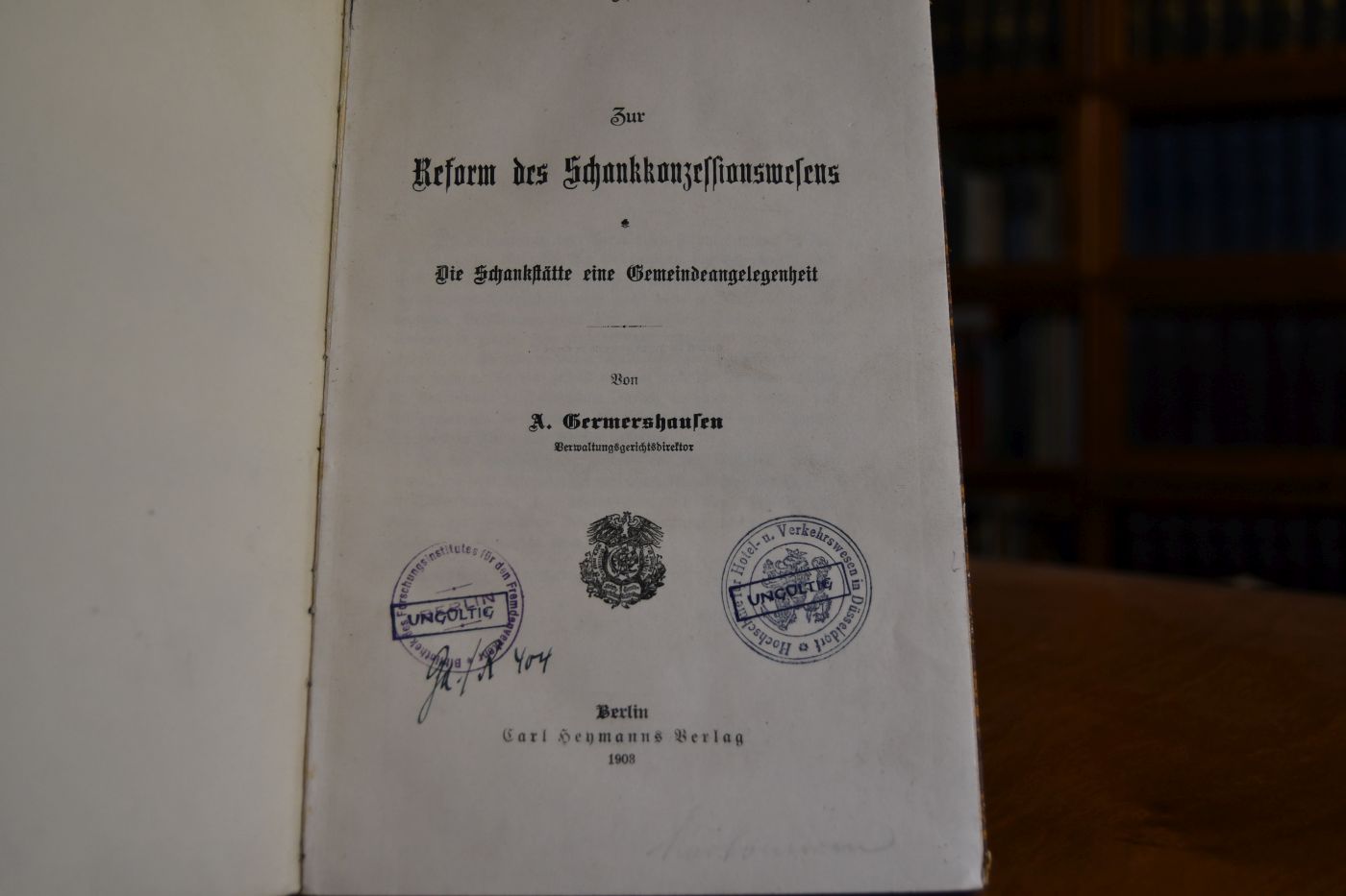 Zur Reform des Schankkonzessionswesens. Die Schankstätte eine Gemeindeangelegenheit.