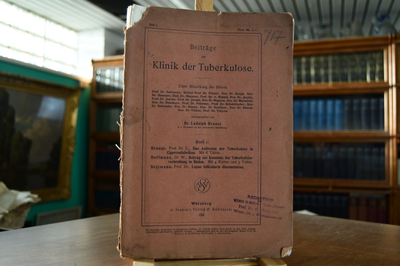 Beiträge zur Klinik der Tuberkulose. Heft 1 Brauer Das Auftreten der Tuberkulose in Cigarrenfabriken. Hoffmann Beitrag zur Kenntnis der Tuberkuloseverbreitung in Baden. Bettmann Lupus follicularis disseminatus.