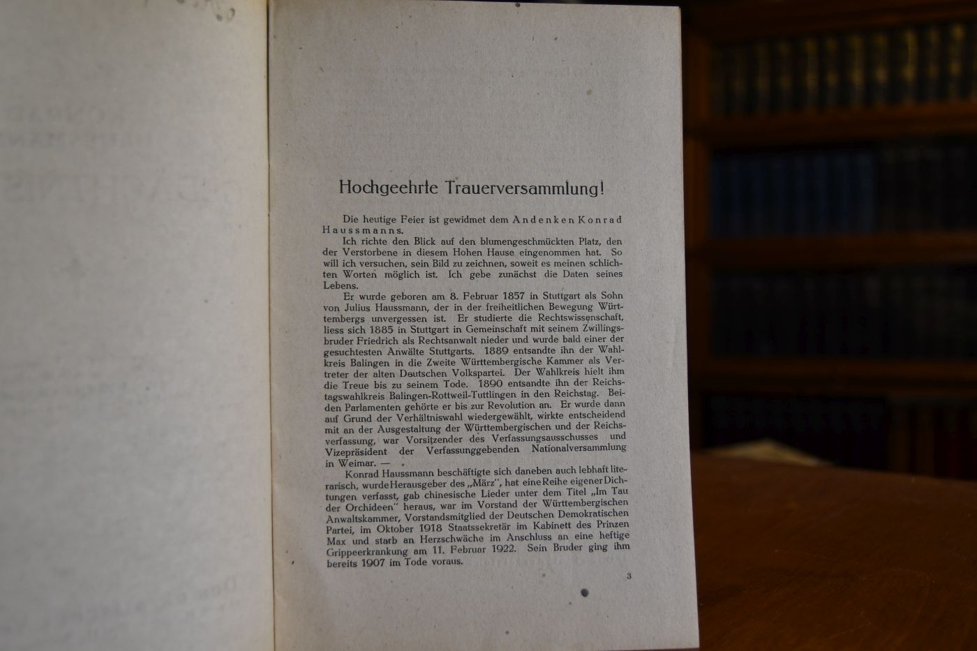 Konrad Haussmann. Gedächtnis-Rede.