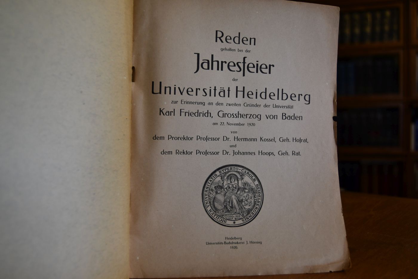Reden gehalten bei der Jahresfeier der Universität Heidelberg zur Erinnerung an den zweiten Gründer der Universität Karl Friedrich, Grossherzog von Baden am 22. November 1920.