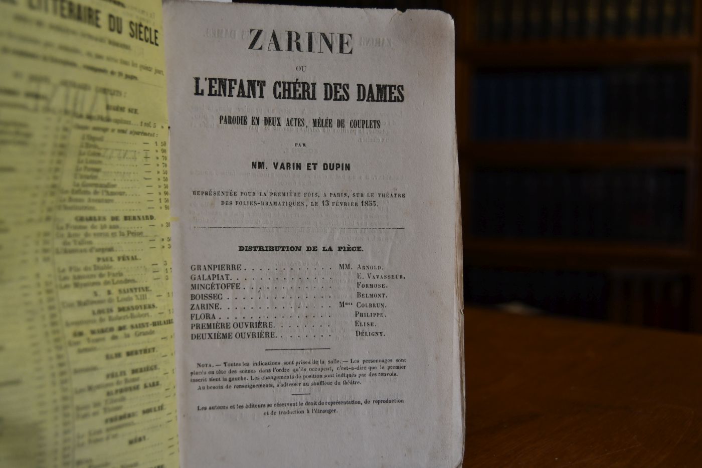 Zarine ou L`enfant cheri des dames. Parodie en 2 Actes, Melee de Couplets. Angebunden Catalogue de Michel Levy, Freres, Libraires - Editeurs, 24 S.