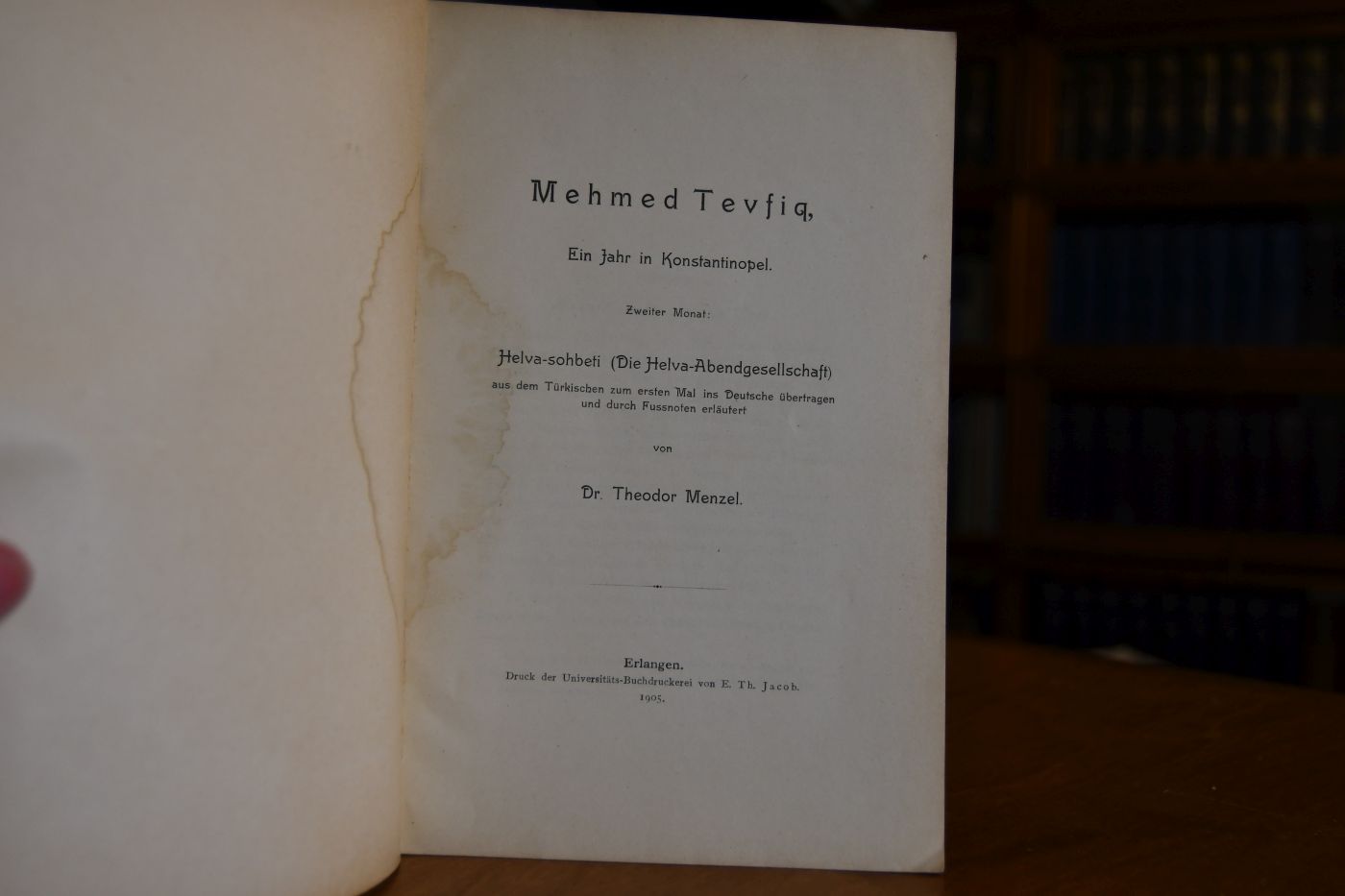 Mehmed Tevfiq, Ein Jahr in Konstantinopel. Zweiter Monat Helva-sohbeti (Die Helva-Abendgesellschaft) aus dem Türkischen zum ersten Mal ins Deutsche übertragen und durch Fussnoten erläutert.