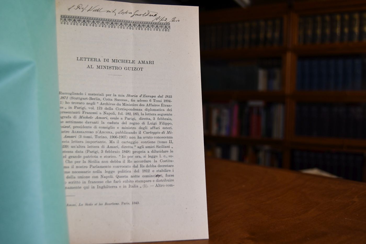 Lettera di Michele Amari al Ministro Guizot.