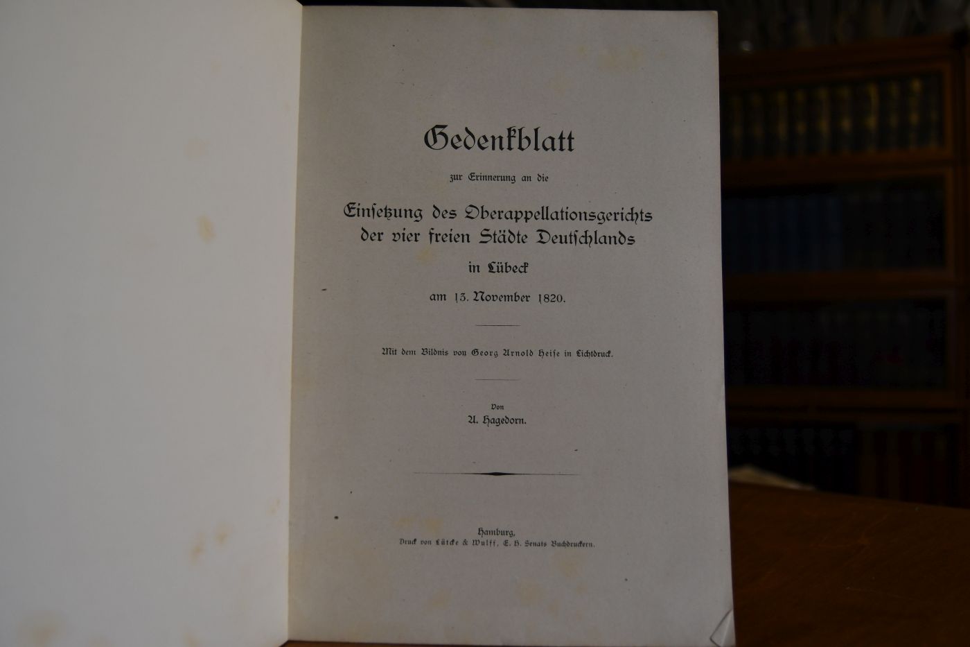 Gedenkblatt zur Erinnerung an die Einsetzung des Oberappellationsgerichts der vier freien Städte Deutschlands in Lübeck am 13. November 1820.