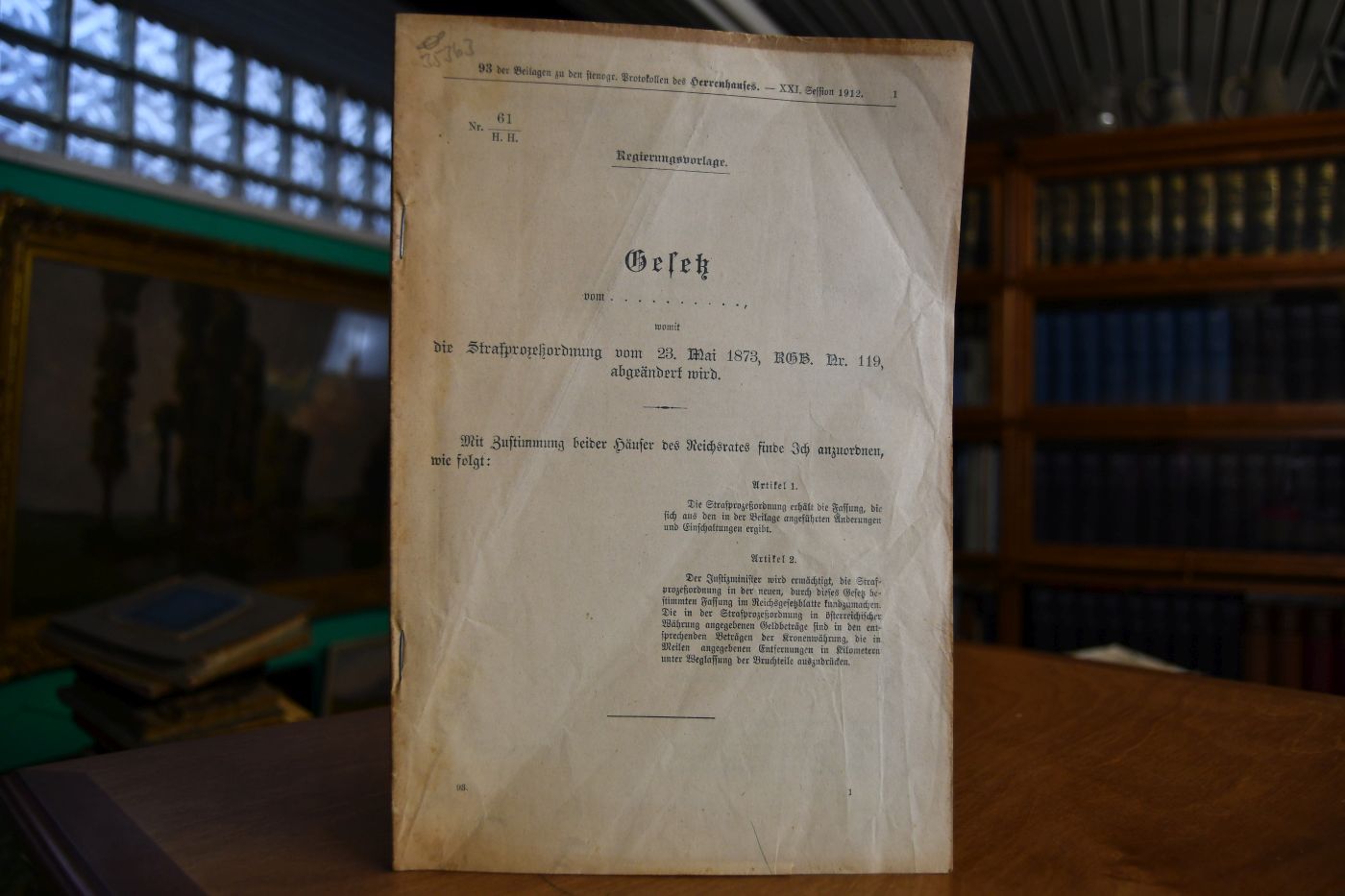 Regierungsvorlage eines Gesetzes womit die Strafprozeßordnung vom 23. Mai 1873, RGB. Nr. 119, abgeändert wird. Entwurf und Erläuterungen.