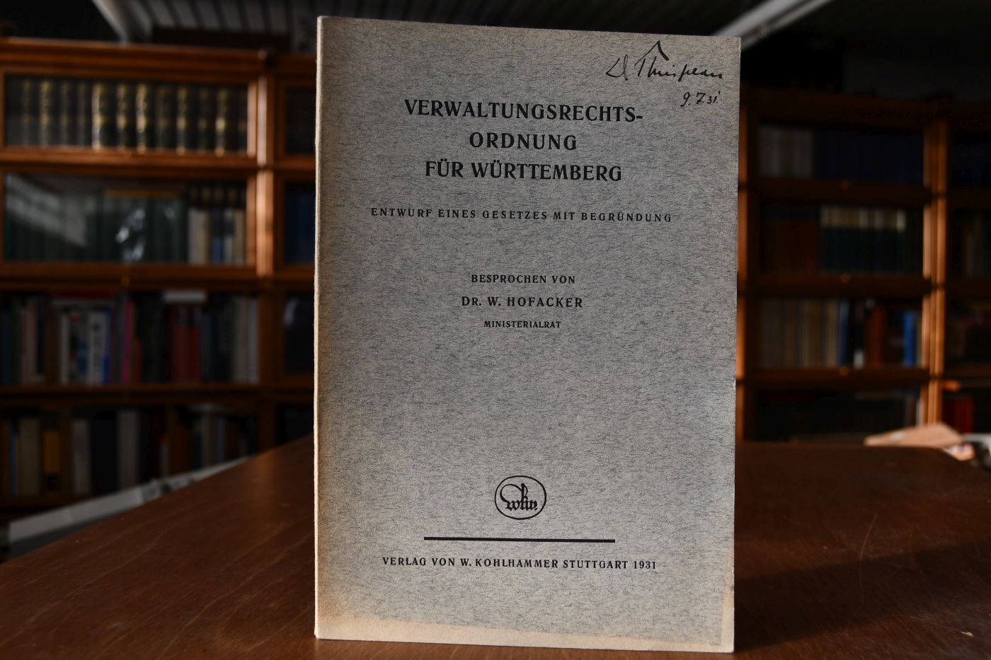 Verwaltungsrechtsordnung für Württemberg. Entwurf eines Gesetzes mit Begründung.